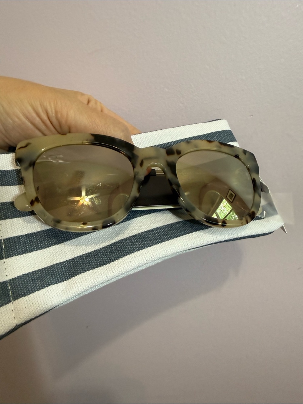 NWT J Crew Reflective Tortoise Shell Sunglasses With Striped Case